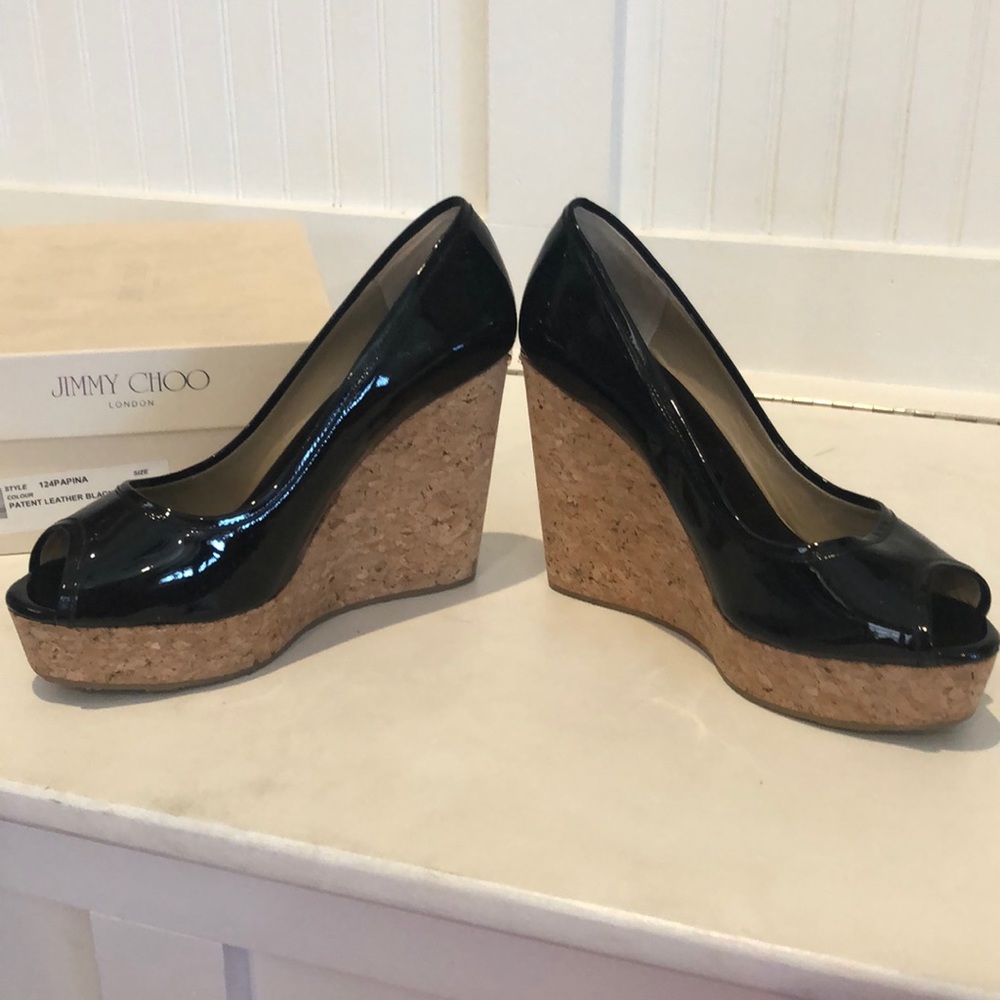 Jimmy Choo Patent Leather Black Wedges